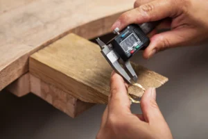 Jeweler measuring a metal ring with a caliper