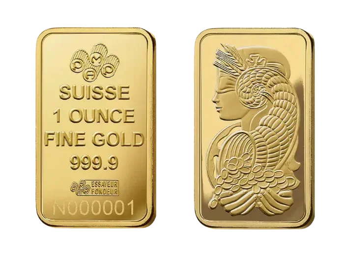 The 1-ounce Lady Fortuna 24-karat gold bar minted by PAMP Suisse, a Swiss precious metals refinery