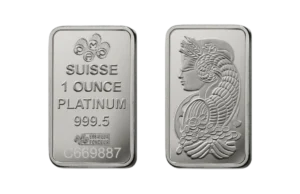 The 1-ounce Lady platinum bar minted by PAMP Suisse, a Swiss precious metals refinery