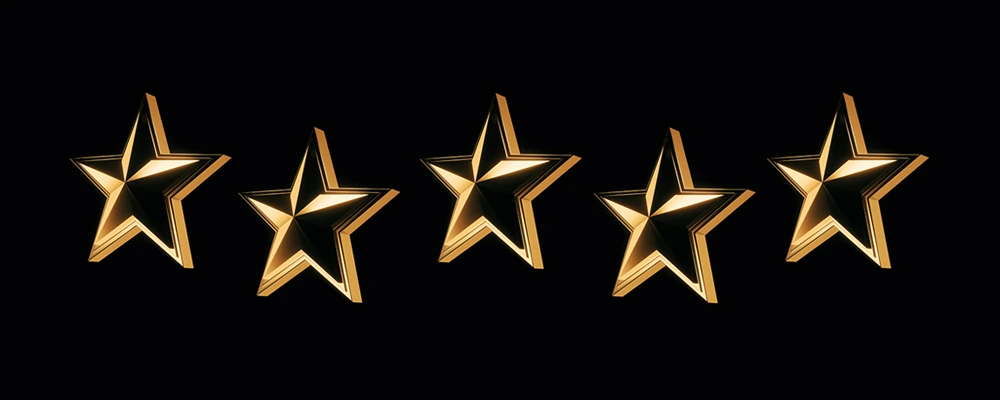 5 gold stars on a black background