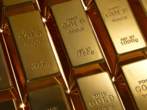 Gold bullion in rows