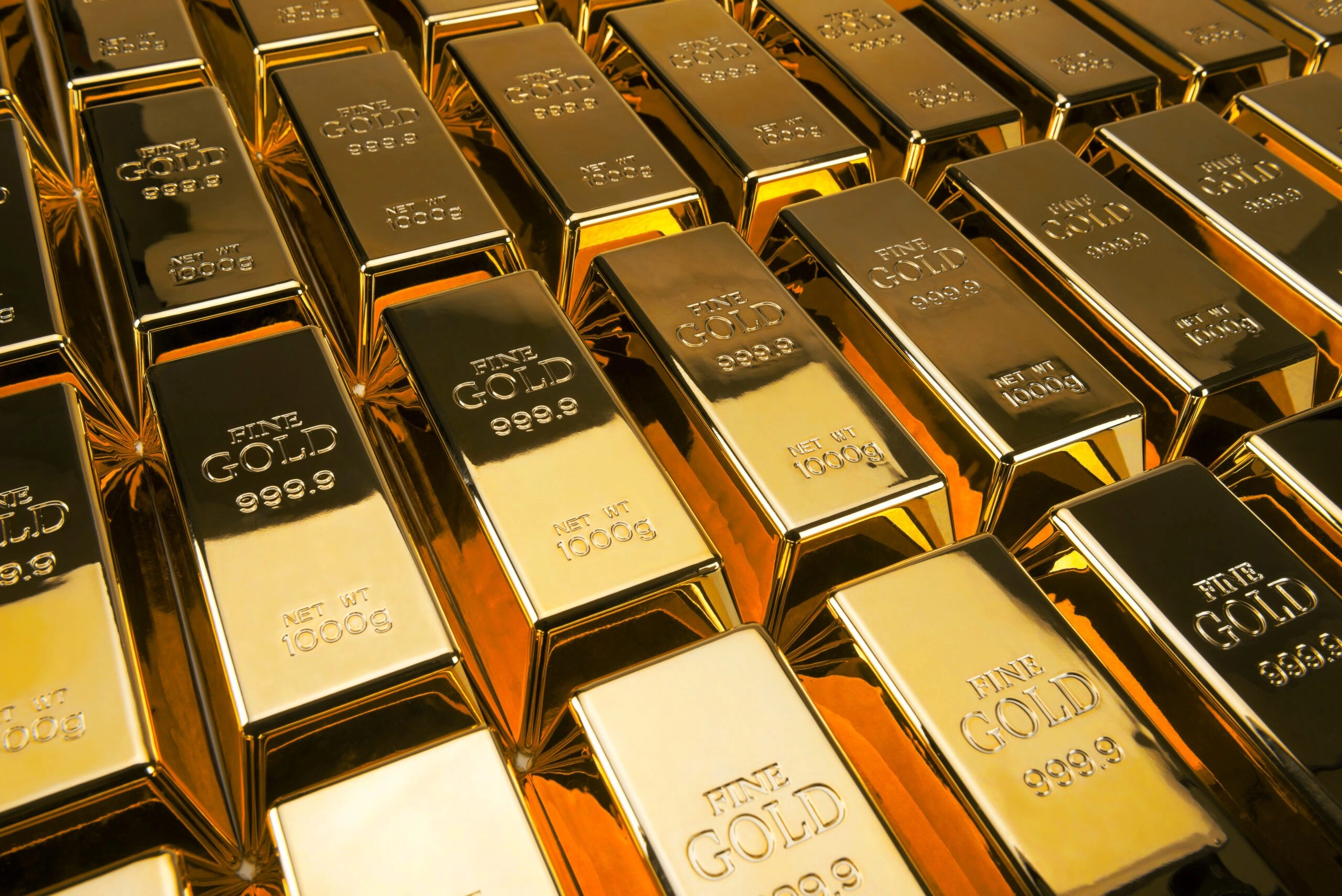 Rows of Gold bullion bars